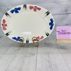 Furio JEWFLORA Italy Blue Pink Flowers Rim Large 16" Deep Dish Serving Platter